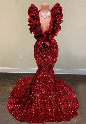 Shiny Sequins Burgundy Mermaid Prom Dress_5