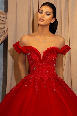Off-the-Shoulder Red Evening Dress Long Lace Prom Dress_2