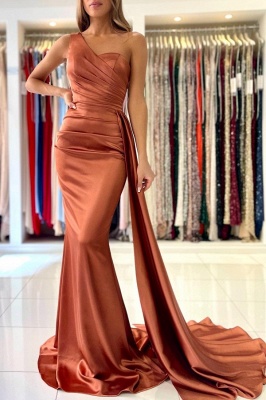 Superbe robe de soirée en satin une épaule sirène longue robe de soirée avec cape_2