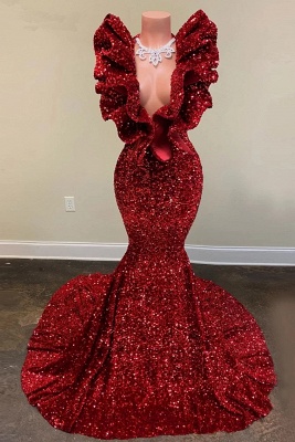 Shiny Sequins Burgundy Mermaid Prom Dress_1