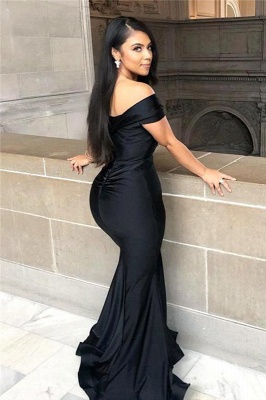 Black Off-the-Shoulder Slim Mermaid Party Dress Stretch Satin Prom Dress_2