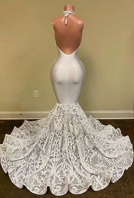 Halter White Mermaid Prom Dress Sleeveless V-Neck Party Gown_3