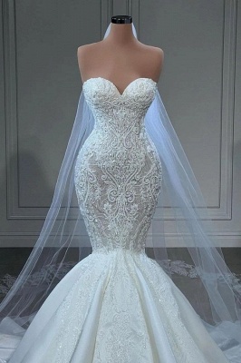 Gorgeous Sweetheart Mermaid Bridal Gown Floral Appliques Wedding Dress_2
