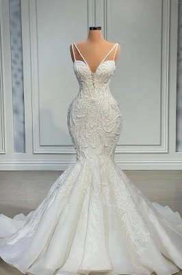 Gorgeous Sweetheart Mermaid Bridal Gown Spaghetti Straps Lace Long Wedding Dress