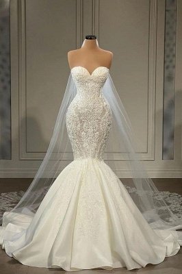 Gorgeous Sweetheart Mermaid Bridal Gown Floral Appliques Wedding Dress_1