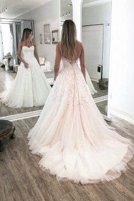 Elegant wedding dresses A line | Sleeveless Tulle Lace wedding dresses_1