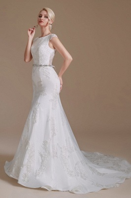 Chic White Mermaid Wedding Dress Long Lace Bridal Dress with Cap Sleeves_4