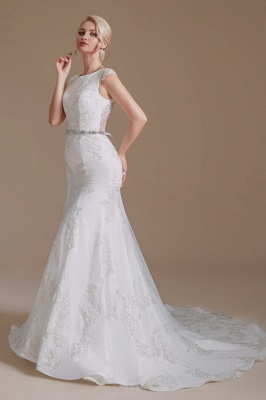 Robe de mariée sirène blanche chic Robe de mariée longue en dentelle avec mancherons_4