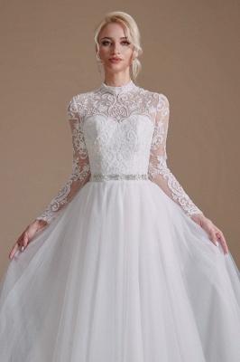 Gorgeous Long Sleeves Wedding Dress Aline White Tulle Lace Bridal Dress_6