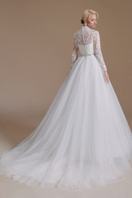 Gorgeous Long Sleeves Wedding Dress Aline White Tulle Lace Bridal Dress_5