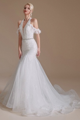 Chic licou blanc sirène robe de mariée hors épaule robe de mariée_5