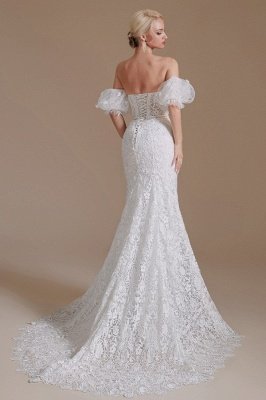 Superbe robe de mariée chérie robe de mariée sirène en dentelle florale à épaules dénudées_6