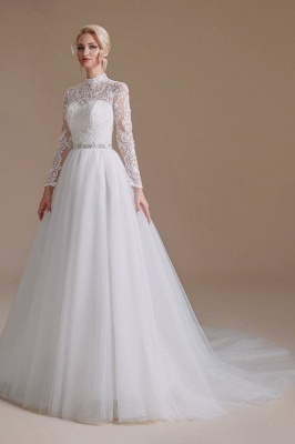 Gorgeous Long Sleeves Wedding Dress Aline White Tulle Lace Bridal Dress_4