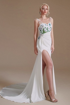 Spagheti Straps Side Slit Wedding Dress Leaves Pattern Bridal Dress_3