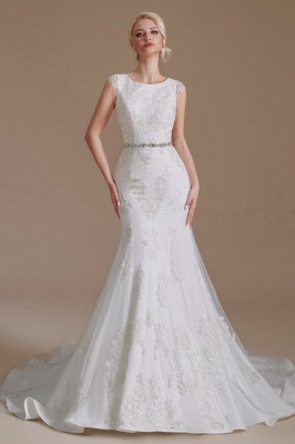 Robe de mariée sirène blanche chic Robe de mariée longue en dentelle avec mancherons_3