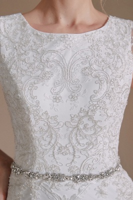 Schickes weißes Meerjungfrau-Hochzeitskleid Langes Spitzen-Brautkleid mit Flügelärmeln_9