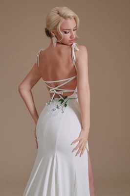 Spagheti Straps Side Slit Wedding Dress Leaves Pattern Bridal Dress_7