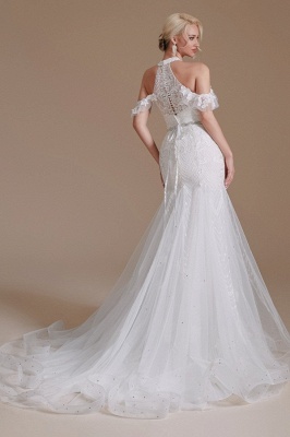 Chic Halter White Mermaid Bridal Dress Off Shoulder Wedding Dress_6