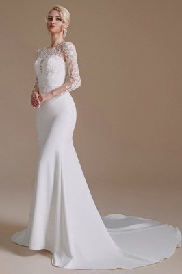 Long Sleeves Wedding Dress Mermaid Floral Lace Bridal Dress_4