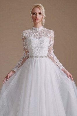 Magnifique robe de mariée à manches longues Aline robe de mariée en dentelle de tulle blanc_6