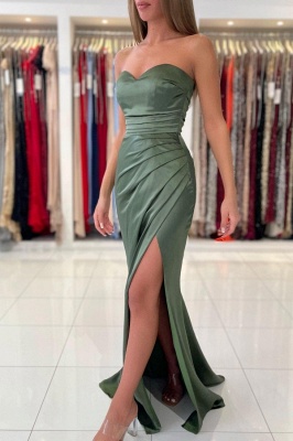 Schatz ärmelloses Ballkleid Satin Seitenschlitz langes Abendkleid