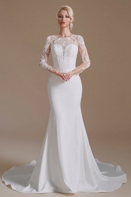 Long Sleeves Wedding Dress Mermaid Floral Lace Bridal Dress_1
