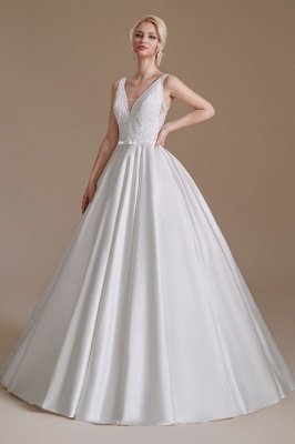 Aline Wedding Dress Sleeveless Beads Bridal Dress V-Neck_3