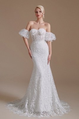 Atemberaubendes Schatz-Hochzeitskleid Off-the-Shoulder-Blumenspitze-Meerjungfrau-Brautkleid