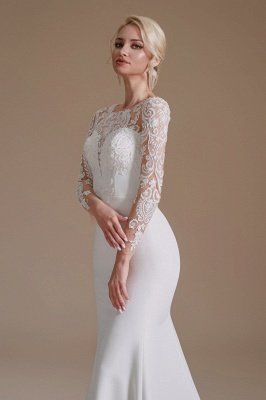 Long Sleeves Wedding Dress Mermaid Floral Lace Bridal Dress_7