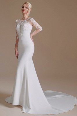 Long Sleeves Wedding Dress Mermaid Floral Lace Bridal Dress_3