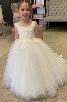 cute long tulle  flower girls dresses Sleeveless ball gown  with bow