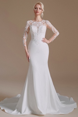 Long Sleeves Wedding Dress Mermaid Floral Lace Bridal Dress_2