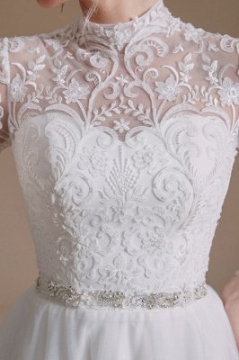 Gorgeous Long Sleeves Wedding Dress Aline White Tulle Lace Bridal Dress_7
