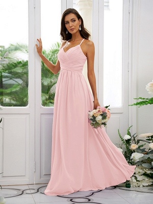 Elegant Ruched Chiffon Long Bridesmaid Dress Sleeveless Evening Maxi Swing Dress_9