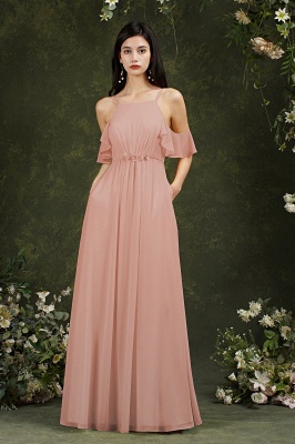 Chic Halter Ruffles Chiffon Bridesmaid Dress Long Wedding Party Dress_1