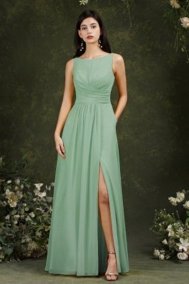 Simple Scoop Neck Side Slit Bridesmaid Dress with Pocket_4