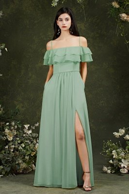 Spaghetti Straps Aline Bridesmaid Dress Side Slit Formal Dress with Pockets_4