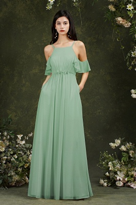 Chic Halter Ruffles Chiffon Bridesmaid Dress Long Wedding Party Dress_4