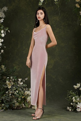 Sexy Straps Velvet Sheath Prom Dress Side Slit Mermaid Slim Party Dress_4