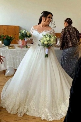 Gorgeous Long Sleeves Wedding Dress Floral Lace Aline Bridal Dress_2