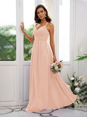 Elegant Ruched Chiffon Long Bridesmaid Dress Sleeveless Evening Maxi Swing Dress_33