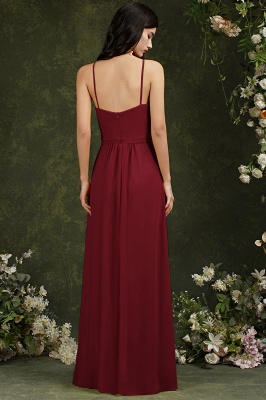 Halter Long Bridesmaid Dress Chiffon Sleeveless Side Split Wedding Party Dress_9