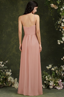 Halter Long Bridesmaid Dress Chiffon Sleeveless Side Split Wedding Party Dress_5