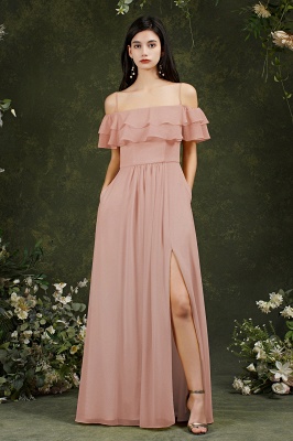Spaghetti Straps Aline Bridesmaid Dress Side Slit Formal Dress with Pockets_1