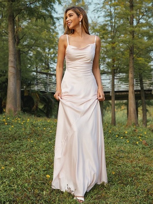 Backless Satin Slim Wedding Party Dress Sleeveless Maxi Bridesmaid Dress_3