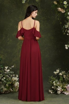 Gelbes Halter-Rüschen-Chiffon- Brautjunfer-Kleid-langes Hochzeitsfest-Kleid_8