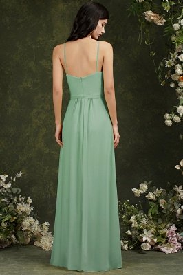 Halter Long Bridesmaid Dress Chiffon Sleeveless Side Split Wedding Party Dress_7