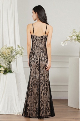 Robe de soirée longue sirène sans manches Robe de soirée fendue sur le côté avec appliques en dentelle florale noire_2