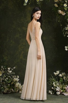 Elegantes ärmelloses Aline Brautjungfernkleid V-Ausschnitt langes Abendkleid_18