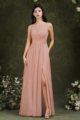 Simple Scoop Neck Side Slit Bridesmaid Dress with Pocket_1